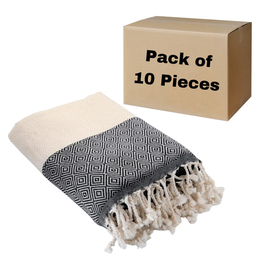 Diamond Turkish Towels Peshtemal, Bulk Pack of 10, Black-1