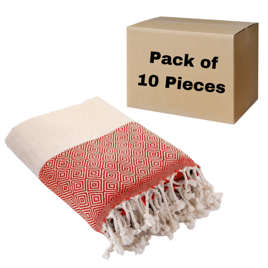 Diamond Turkish Towels Peshtemal, Bulk Pack of 10, Red-1