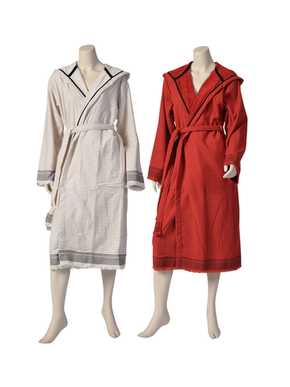 Wholesale Terry Cloth Velvet Robes with Hooded Striped, Luxury 100% Turkish Cotton Bathrobes by Cottonpolis