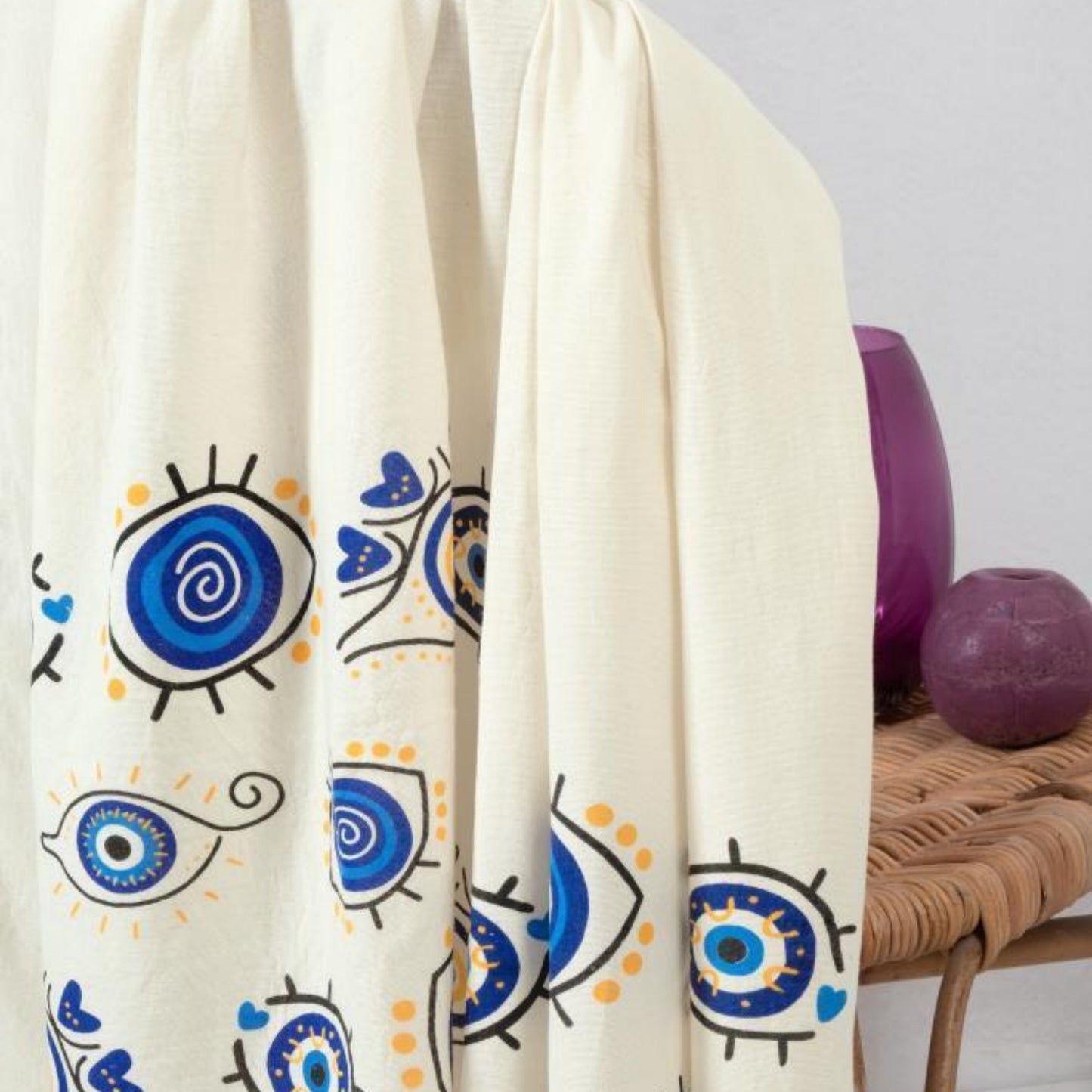 Muslin Turkish Towels Evil Eye Gold Design, Bulk Pack of 10 Peshtemal-2